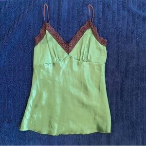 y2k green and brown lace cami
